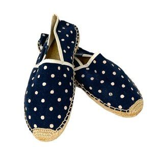Soludos Polka Dot Espadrille Slip On Flats Navy Blue Size 37 US 6.5